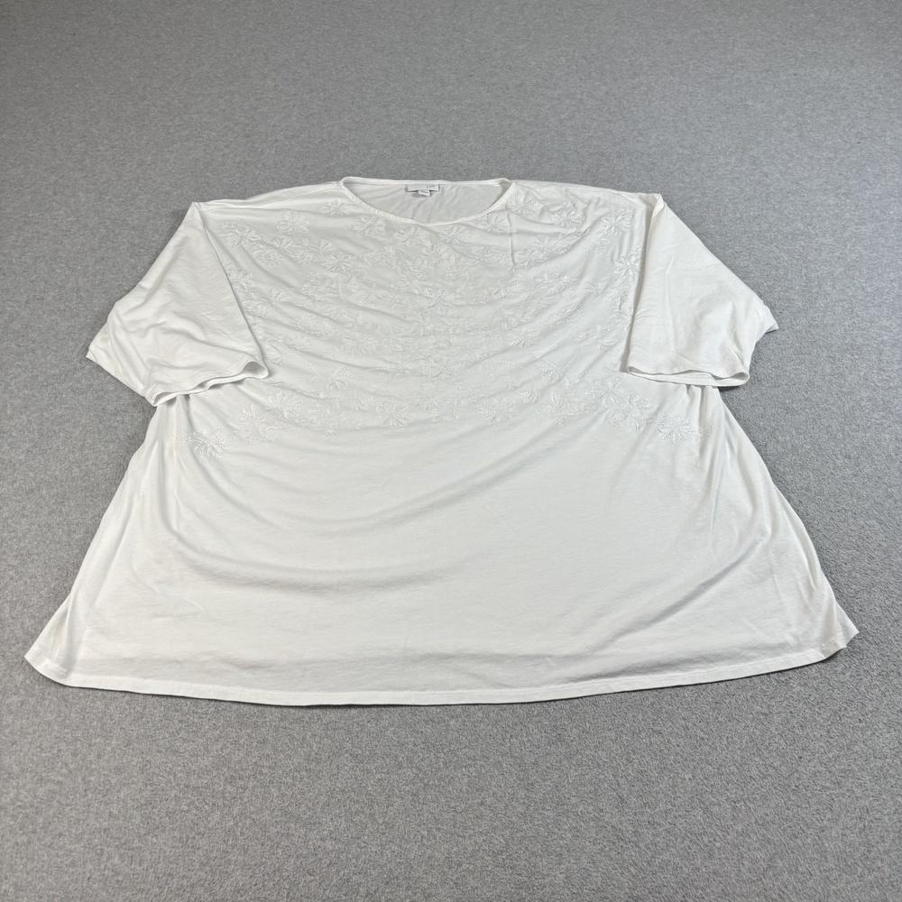 J Jill Shirt Women 4X White Embroidered Floral Jersey Tee Relaxed Boho Stretchy
